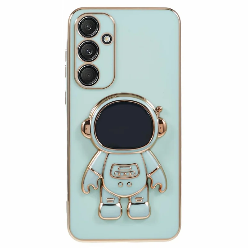 For Samsung Galaxy S23 FE Case Electroplating Soft TPU Phone Cover Astronaut Hidden Kickstand - Cyan