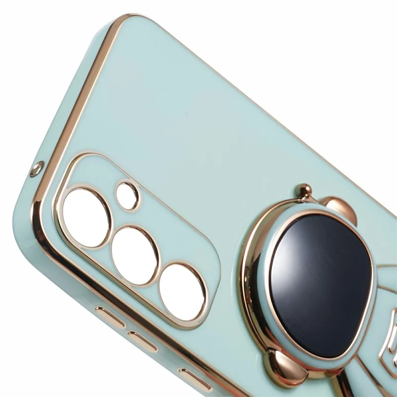 For Samsung Galaxy S23 FE Case Electroplating Soft TPU Phone Cover Astronaut Hidden Kickstand - Cyan