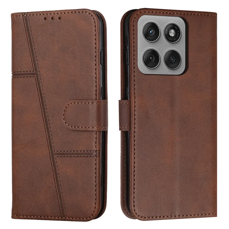 For Motorola Edge 60 Pro 5G Leather Phone Case Foldable Stand Wallet Flip Cover with Strap - Brown