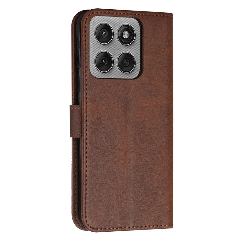 For Motorola Edge 60 Pro 5G Leather Phone Case Foldable Stand Wallet Flip Cover with Strap - Brown