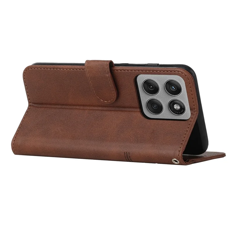 For Motorola Edge 60 Pro 5G Leather Phone Case Foldable Stand Wallet Flip Cover with Strap - Brown