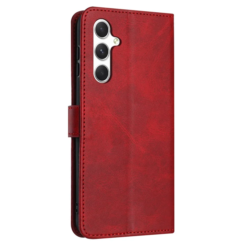 For Samsung Galaxy S25 FE Case Flip Stand Calf Texture PU Leather Wallet Phone Cover with Strap - Red