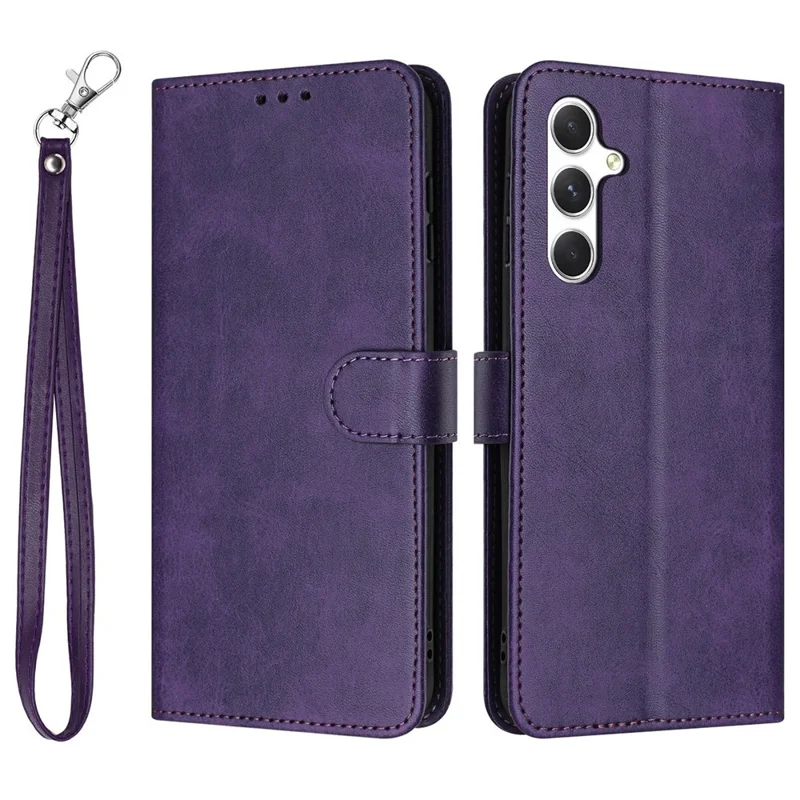 For Samsung Galaxy S25 FE Case Flip Stand Calf Texture PU Leather Wallet Phone Cover with Strap - Purple