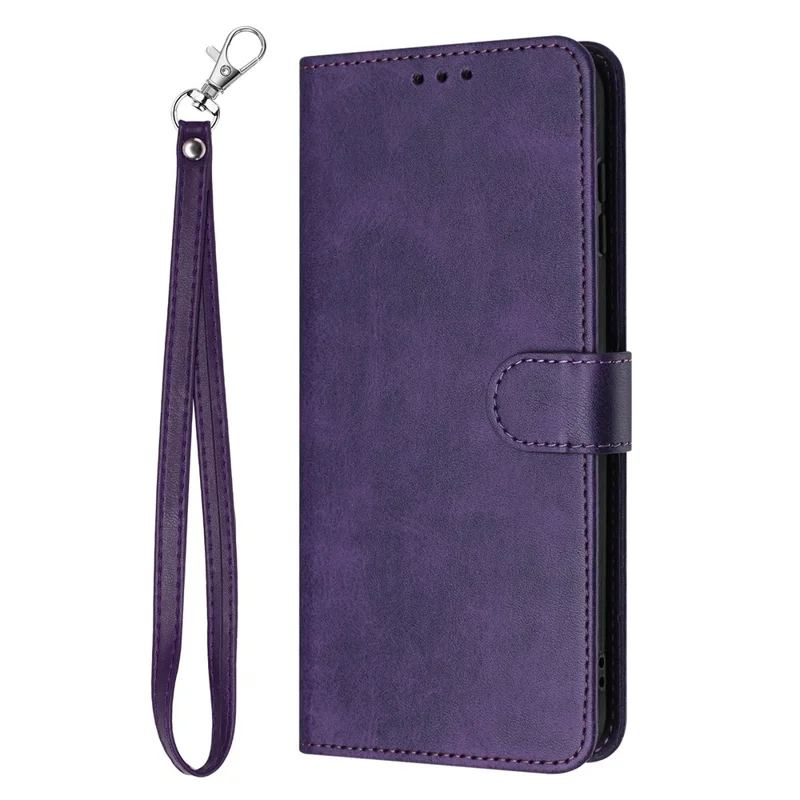 For Samsung Galaxy S25 FE Case Flip Stand Calf Texture PU Leather Wallet Phone Cover with Strap - Purple
