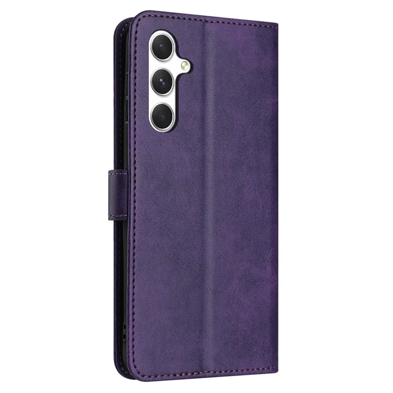 For Samsung Galaxy S25 FE Case Flip Stand Calf Texture PU Leather Wallet Phone Cover with Strap - Purple