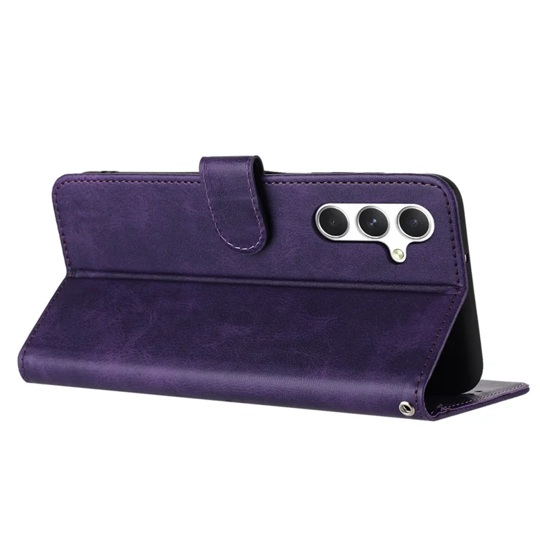 For Samsung Galaxy S25 FE Case Flip Stand Calf Texture PU Leather Wallet Phone Cover with Strap - Purple