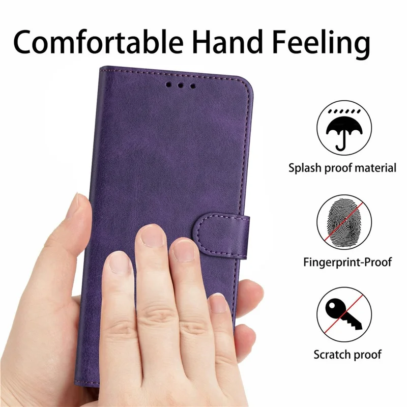 For Samsung Galaxy S25 FE Case Flip Stand Calf Texture PU Leather Wallet Phone Cover with Strap - Purple