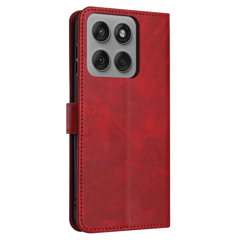 For Motorola Edge 60 Pro 5G Case Flip Stand Calf Texture PU Leather Wallet Phone Cover with Strap - Red