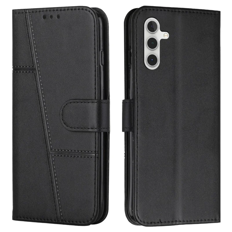 For Samsung Galaxy S25 FE Leather Phone Case Foldable Stand Wallet Flip Cover with Strap - Black