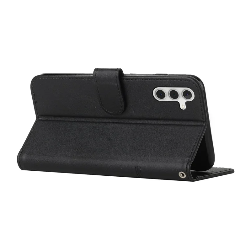 For Samsung Galaxy S25 FE Leather Phone Case Foldable Stand Wallet Flip Cover with Strap - Black