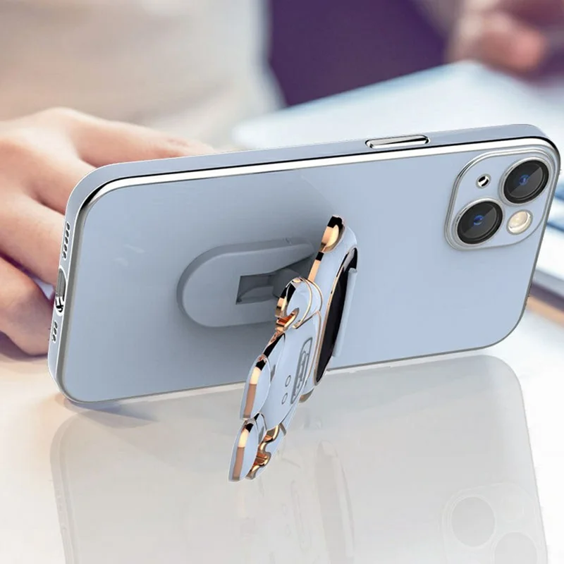 Funda para iPhone 14 con Recubrimiento Electrolítico de TPU Suave con Soporte Oculto de Astronauta - Azul