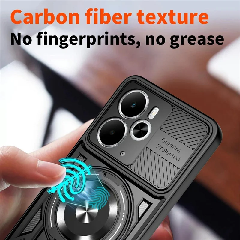 For Realme 14 5G Magnetic Case Rotating Kickstand TPU + PC Phone Cover - Black