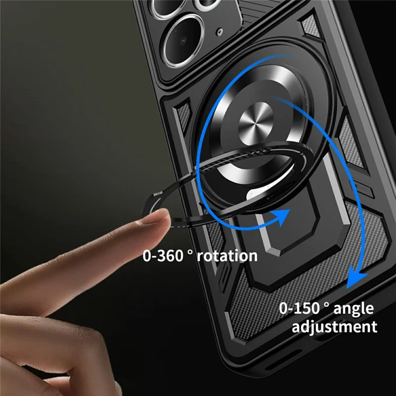For Realme 14 5G Magnetic Case Rotating Kickstand TPU + PC Phone Cover - Black