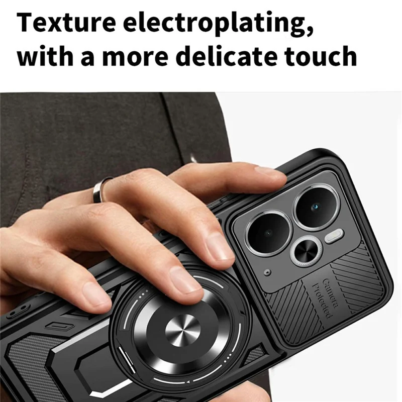 For Realme 14 5G Magnetic Case Rotating Kickstand TPU + PC Phone Cover - Black