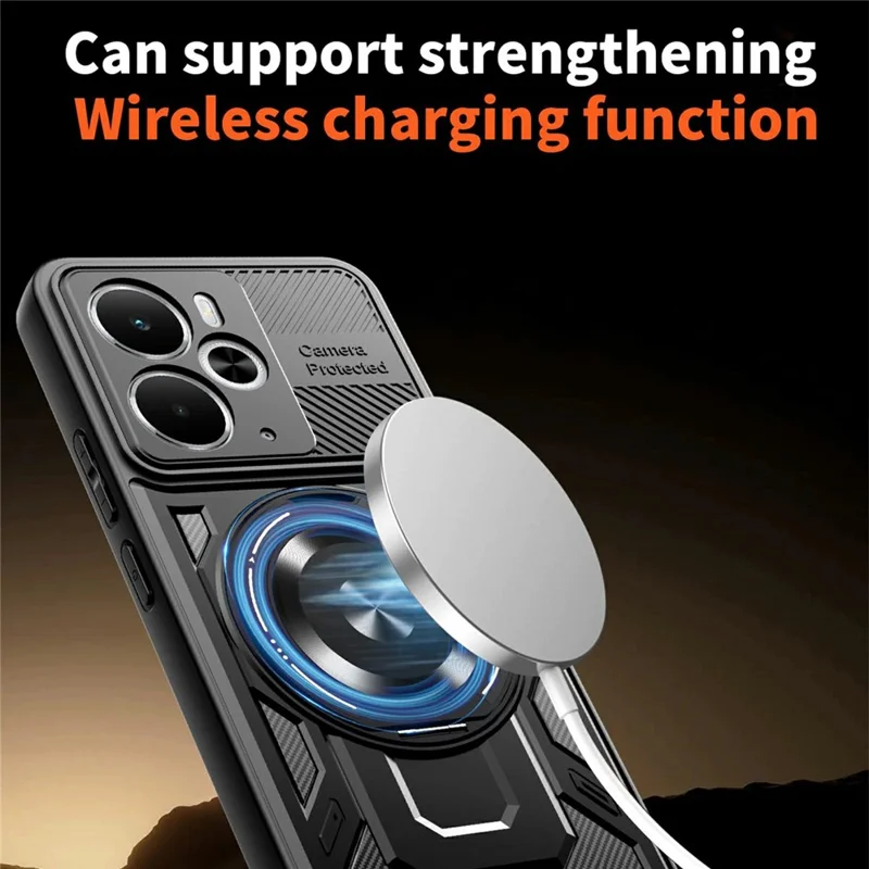 For Realme 14 5G Magnetic Case Rotating Kickstand TPU + PC Phone Cover - Black