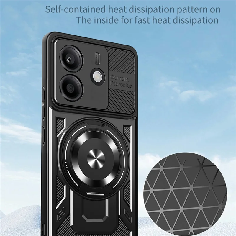 Para Xiaomi Redmi Note 14 4G (164,84 mm) Capa Magnética com Suporte Rotativo TPU + PC - Preta