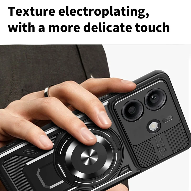 Para Xiaomi Redmi Note 14 4G (164,84 mm) Capa Magnética com Suporte Rotativo TPU + PC - Preta