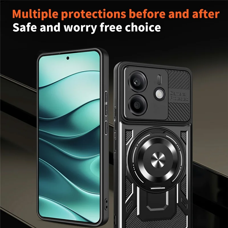 Para Xiaomi Redmi Note 14 4G (164,84 mm) Capa Magnética com Suporte Rotativo TPU + PC - Preta