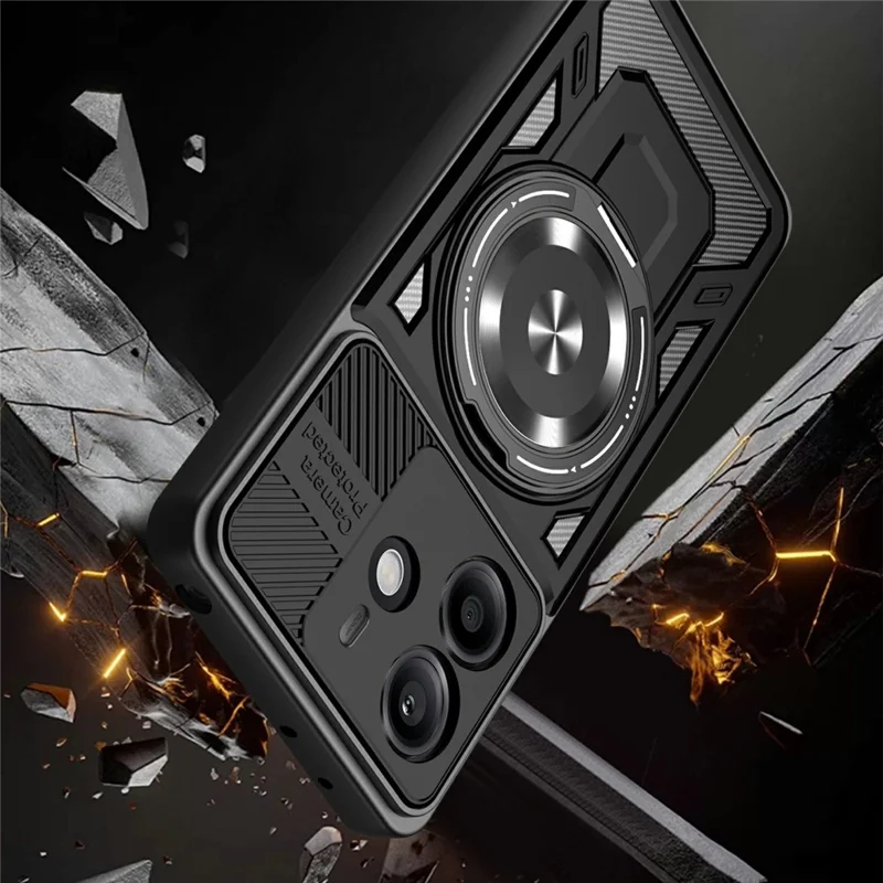 Para Xiaomi Redmi Note 14 4G (164,84 mm) Capa Magnética com Suporte Rotativo TPU + PC - Preta