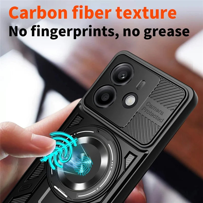 Para Xiaomi Redmi Note 14 4G (163,25 mm) Capa Magnética com Suporte Giratório TPU + PC - Preto