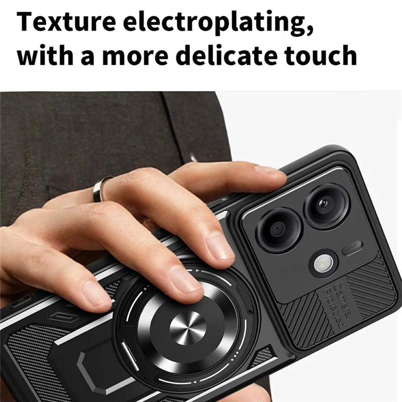 Para Xiaomi Redmi Note 14 4G (163,25 mm) Capa Magnética com Suporte Giratório TPU + PC - Preto
