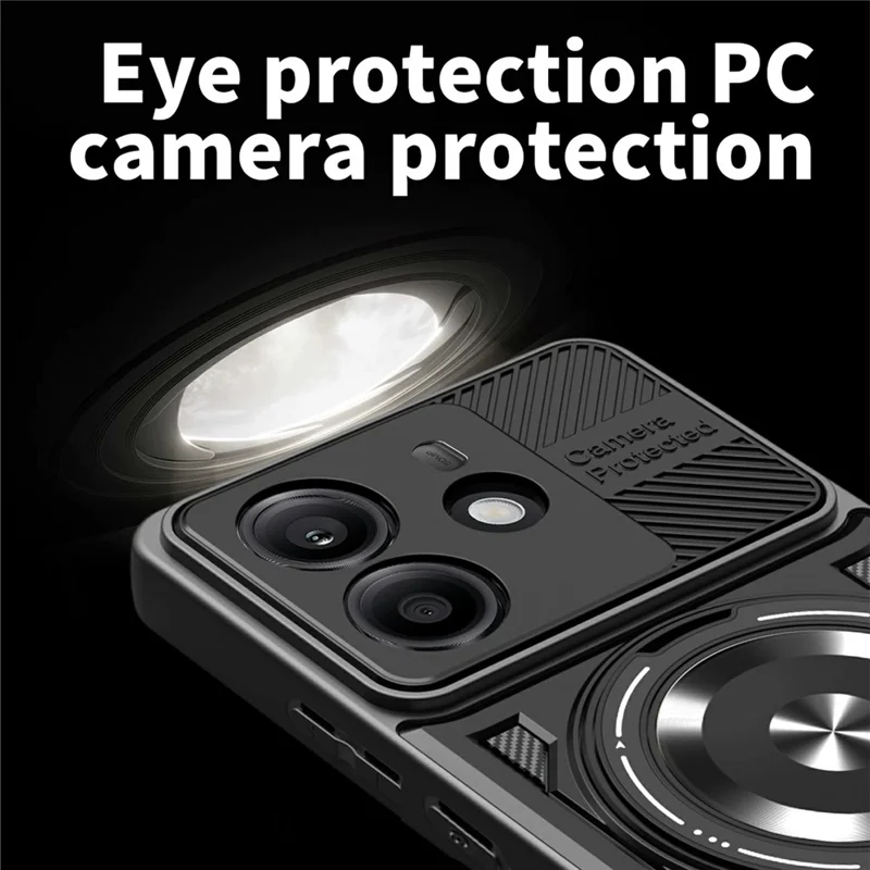 Para Xiaomi Redmi Note 14 4G (163,25 mm) Capa Magnética com Suporte Giratório TPU + PC - Preto