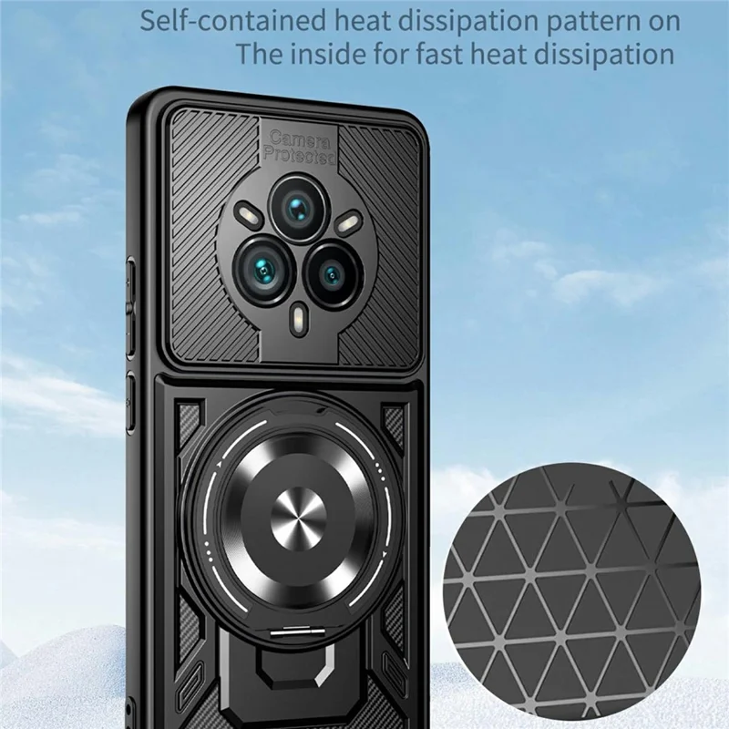 For Realme 14 Pro 5G Magnetic Case Rotating Kickstand TPU + PC Phone Cover - Black