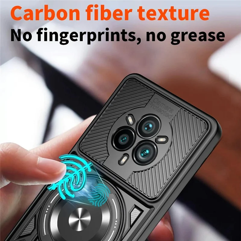 For Realme 14 Pro 5G Magnetic Case Rotating Kickstand TPU + PC Phone Cover - Black