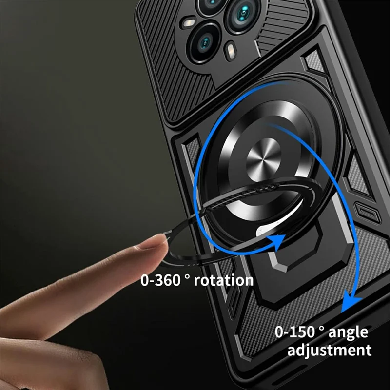 For Realme 14 Pro 5G Magnetic Case Rotating Kickstand TPU + PC Phone Cover - Black