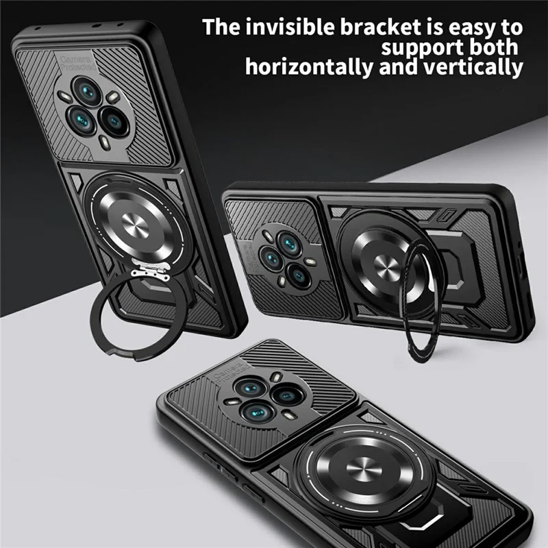 For Realme 14 Pro 5G Magnetic Case Rotating Kickstand TPU + PC Phone Cover - Black