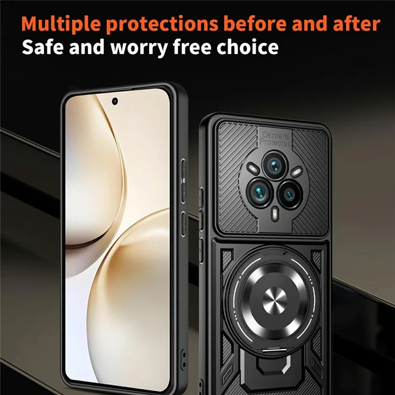 For Realme 14 Pro 5G Magnetic Case Rotating Kickstand TPU + PC Phone Cover - Black