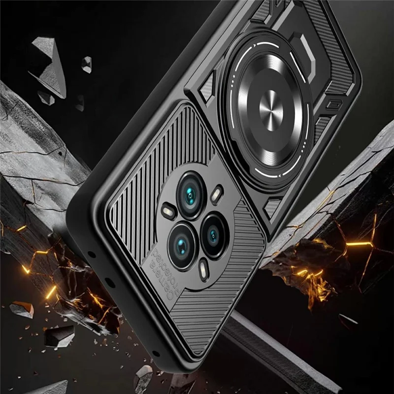 For Realme 14 Pro 5G Magnetic Case Rotating Kickstand TPU + PC Phone Cover - Black