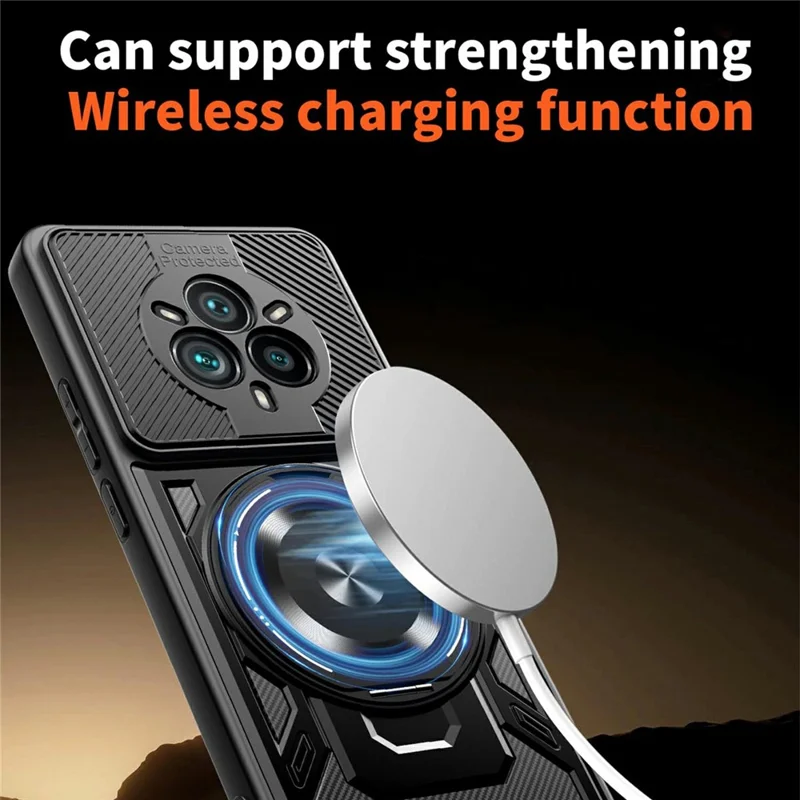 For Realme 14 Pro 5G Magnetic Case Rotating Kickstand TPU + PC Phone Cover - Black