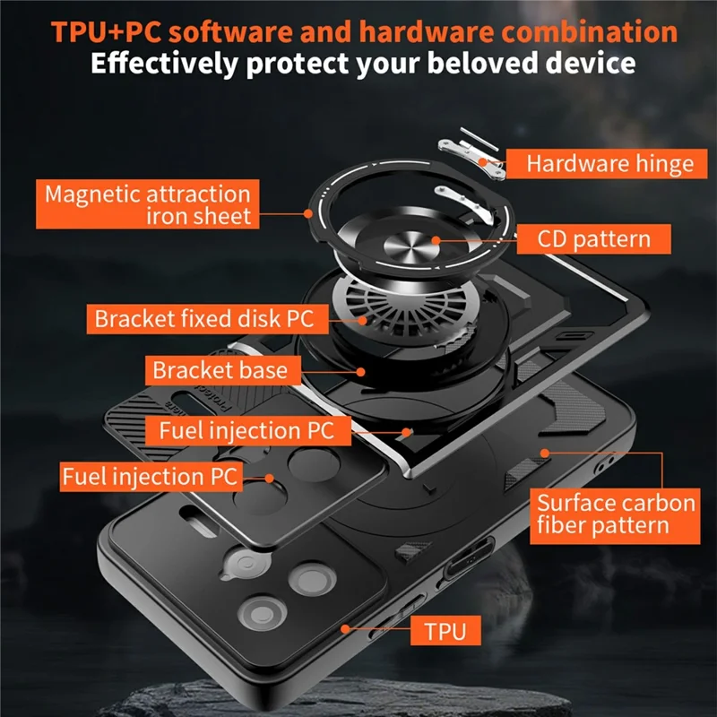 Per Xiaomi Poco F7 Ultra 5G / Redmi K80 Pro 5G Cover Magnetica con Supporto Rotante in TPU + PC - Nero