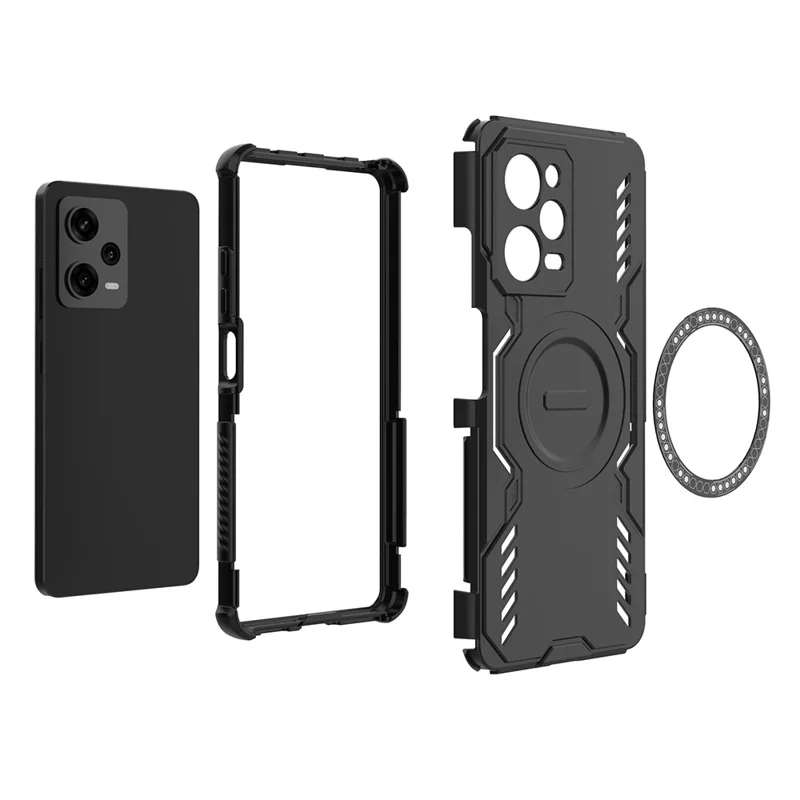 Pour Xiaomi Redmi Note 12 Pro 5G Étui Magnétique Papillon Blindé Dissipation Thermique PC + TPU Housse de Téléphone - Noir