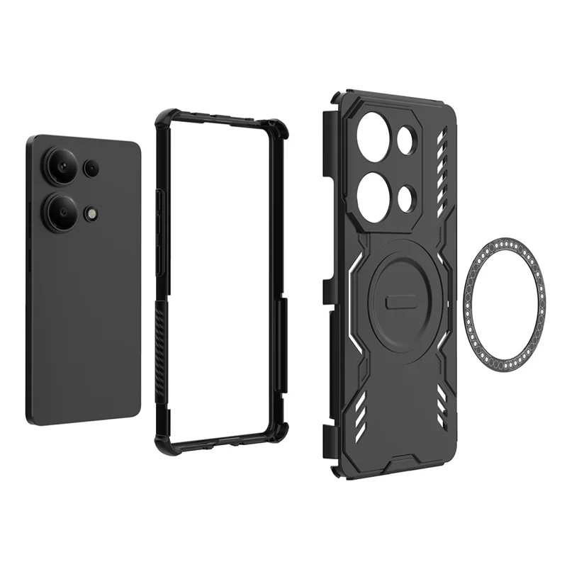 Para Xiaomi Redmi Note 13 Pro 4G Funda Magnética Armadura de Mariposa Disipación de Calor PC + TPU Carcasa de Teléfono - Negro