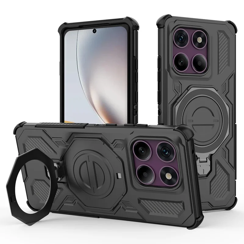 For Motorola Edge 60 Pro 5G Magnetic Case Rotating Metal Kickstand Shockproof PC + TPU Phone Back Cover - Black