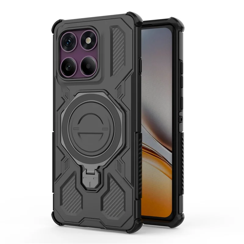 For Motorola Edge 60 Pro 5G Magnetic Case Rotating Metal Kickstand Shockproof PC + TPU Phone Back Cover - Black