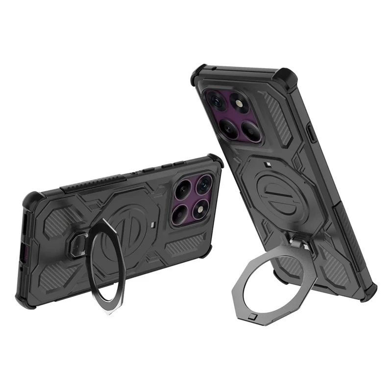For Motorola Edge 60 Pro 5G Magnetic Case Rotating Metal Kickstand Shockproof PC + TPU Phone Back Cover - Black