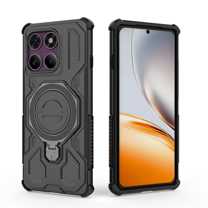 For Motorola Edge 60 Pro 5G Magnetic Case Rotating Metal Kickstand Shockproof PC + TPU Phone Back Cover - Black