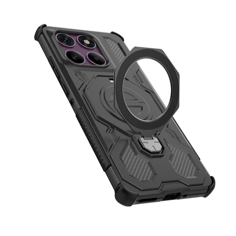 For Motorola Edge 60 Pro 5G Magnetic Case Rotating Metal Kickstand Shockproof PC + TPU Phone Back Cover - Black