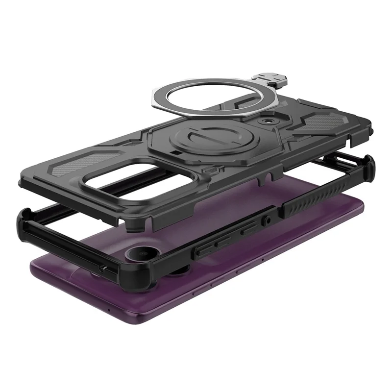 For Motorola Edge 60 Pro 5G Magnetic Case Rotating Metal Kickstand Shockproof PC + TPU Phone Back Cover - Black