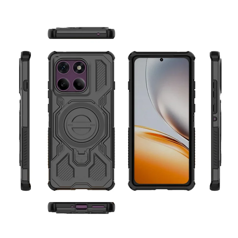 For Motorola Edge 60 Pro 5G Magnetic Case Rotating Metal Kickstand Shockproof PC + TPU Phone Back Cover - Black