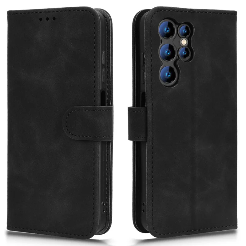 For Oukitel C61 Leather Case Skin Feel Anti Drop Wallet Flip Phone Cover - Black
