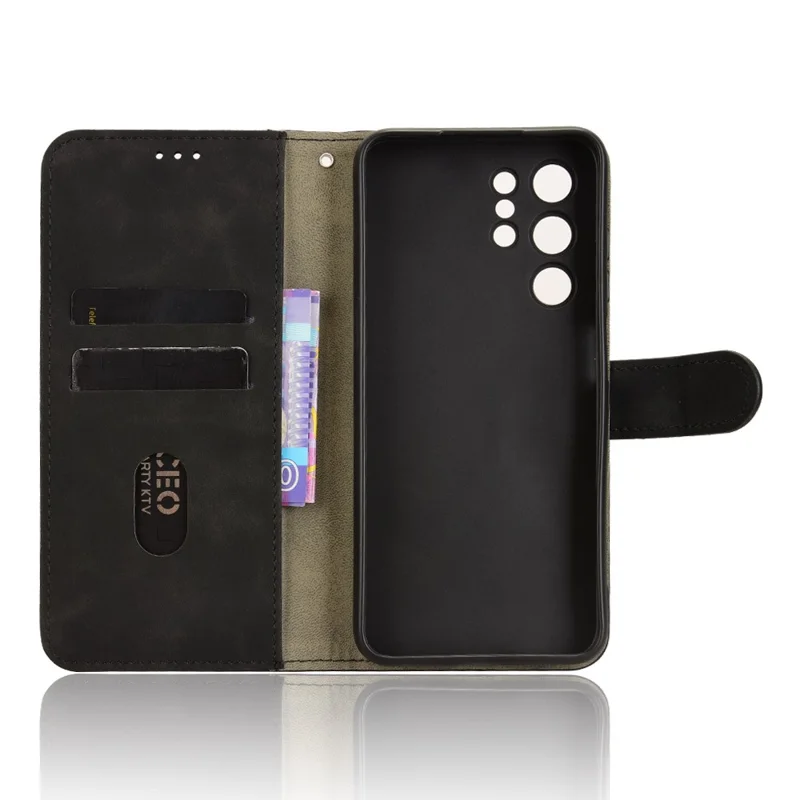 For Oukitel C61 Leather Case Skin Feel Anti Drop Wallet Flip Phone Cover - Black