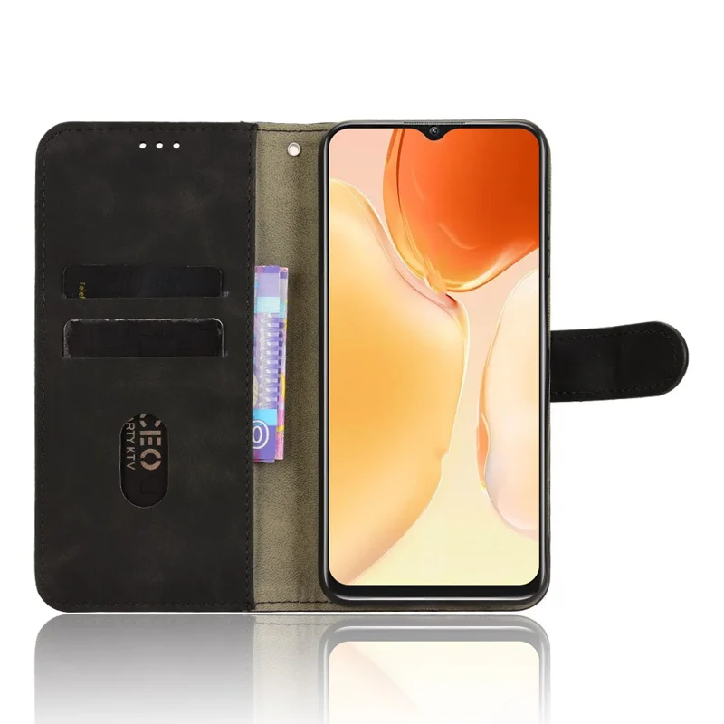 For Oukitel C61 Leather Case Skin Feel Anti Drop Wallet Flip Phone Cover - Black