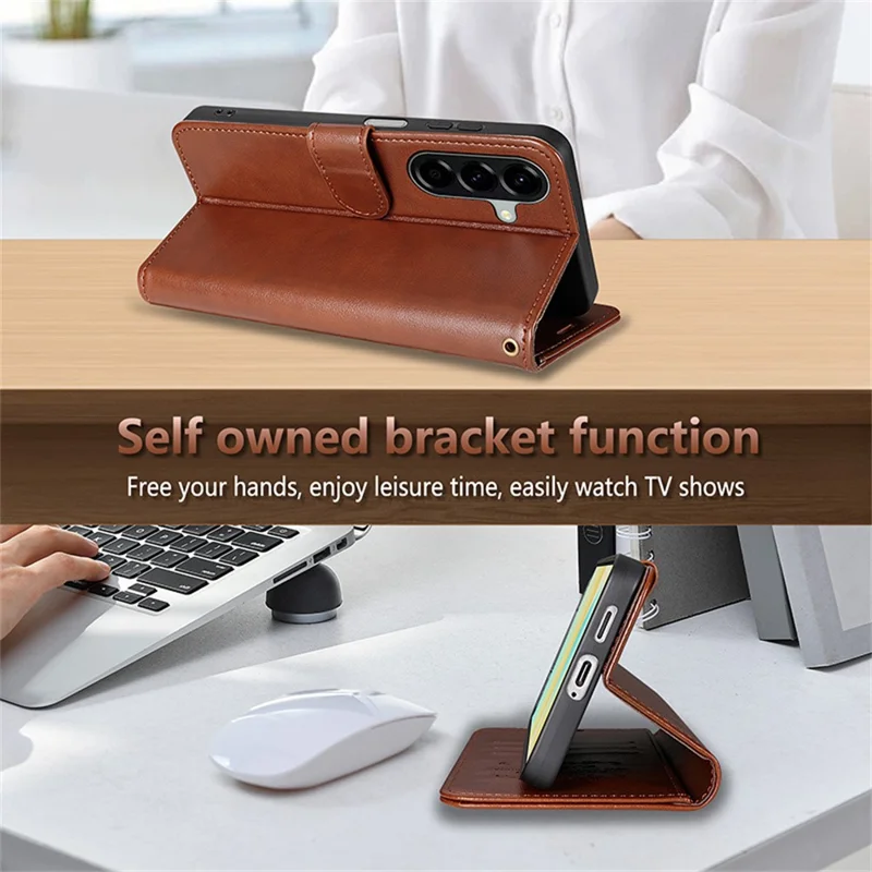 AZNS For Samsung Galaxy A17 5G Case Anti-Scratch PU Leather Stand Wallet Phone Cover - Brown