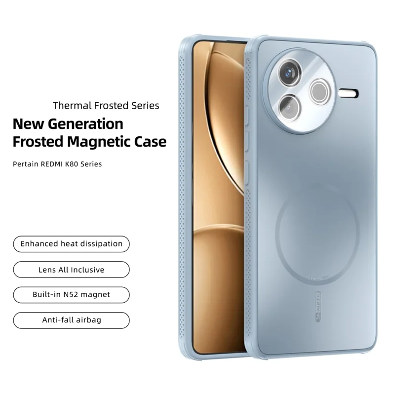ABEEL For Xiaomi Redmi K80 5G  /  Poco F7 Pro 5G Magnetic Case TPU PC Cooling Matte Phone Back Cover with Lens Film - Baby Blue