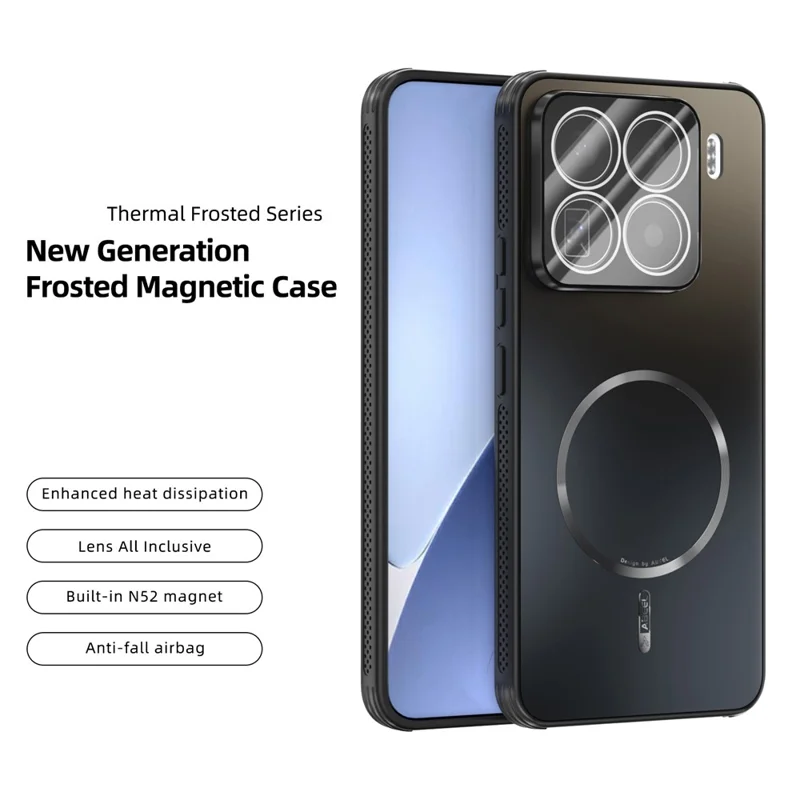 ABEEL For Xiaomi 15 Pro Magnetic Case TPU PC Cooling Matte Phone Back Cover with Lens Film - Black