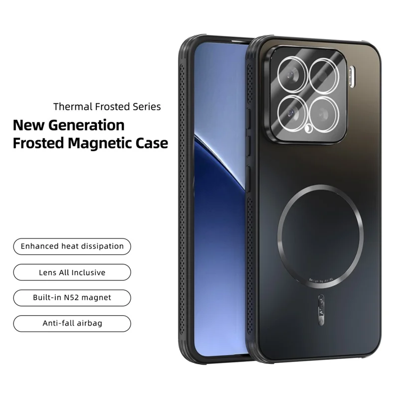 ABEEL For Xiaomi 15 Magnetic Case TPU PC Cooling Matte Phone Back Cover with Lens Film - Black
